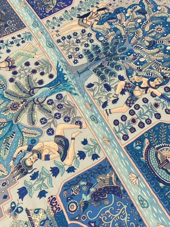 Hermes Shawl Carre 140 Geant Blue Light Multi Aux Portes du Palais Cashmere - Picture 5 of 5